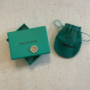 Tiffany & Co. Silver Button Necklace Charm with Teal Box and Pouch